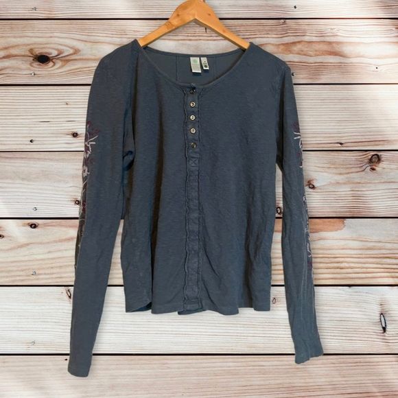ADVENTURA embroidered Henley floral top - Picture 1 of 4